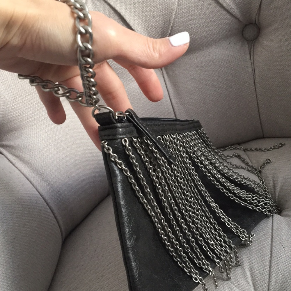 🖤 Fashion Express fringe clutch with metal chain wristlet bag